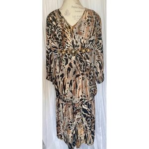 Vintage Rare 80s Brown/Tan/Black Leopard Print Drop Waist Midi Dress Size: 20